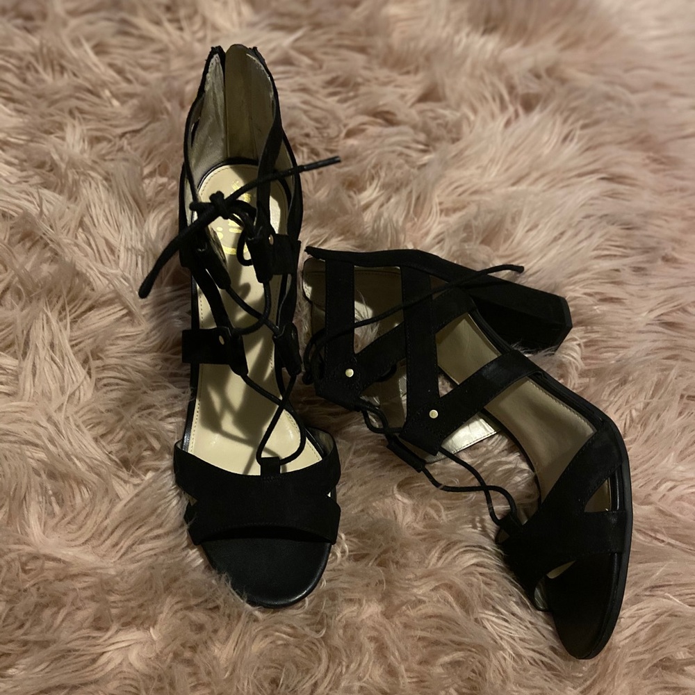 Black Suede Lace Heels